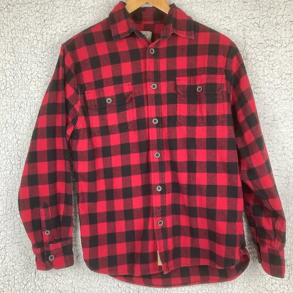Jachs Button Shirt Mens M Red Black Plaid Thick Flannel Buffalo Check Lumberjack - Picture 1 of 11